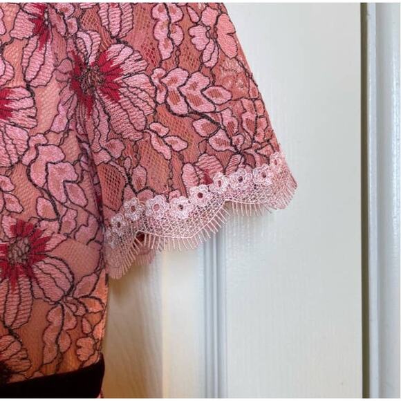 Foxiedox Sadie Dress Lace Midi Short Sleeve Floral 2 Pink Burgundy - Picture 5 of 12